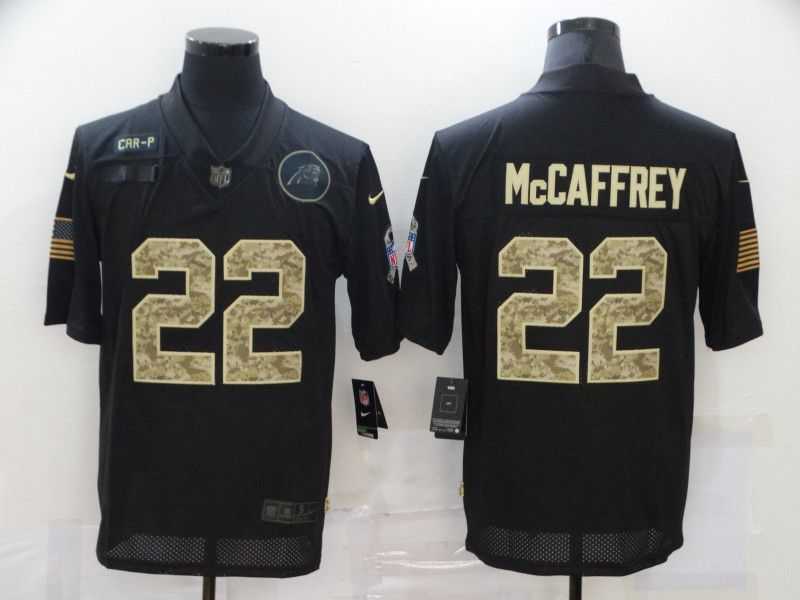Men Carolina Panthers 22 Mccaffrey Black camo Lettering 2020 Nike NFL Jersey